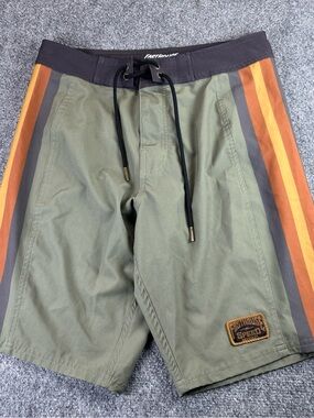 Fasthouse board shorts 28 Men’s Olive Swim Trunks with Orange Stripe
